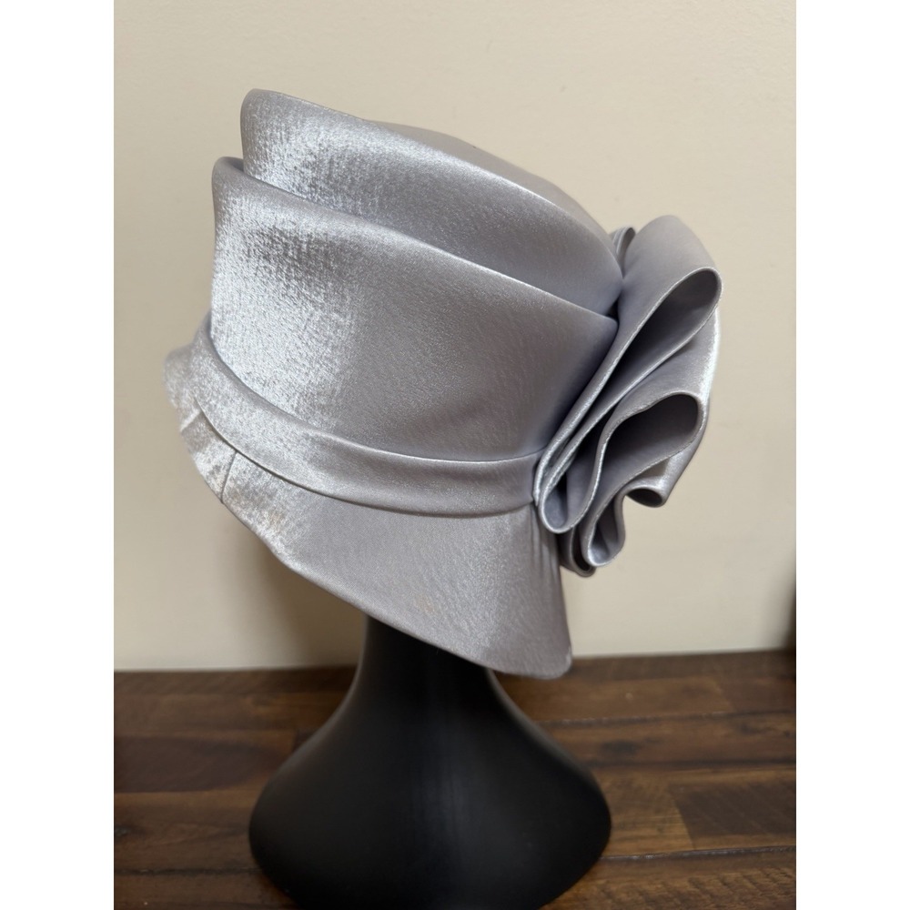 HI's Silver Gray Church Hat Rhinestone Bow Wedding Kentucky Derby Mother Bride - Picture 6 of 16